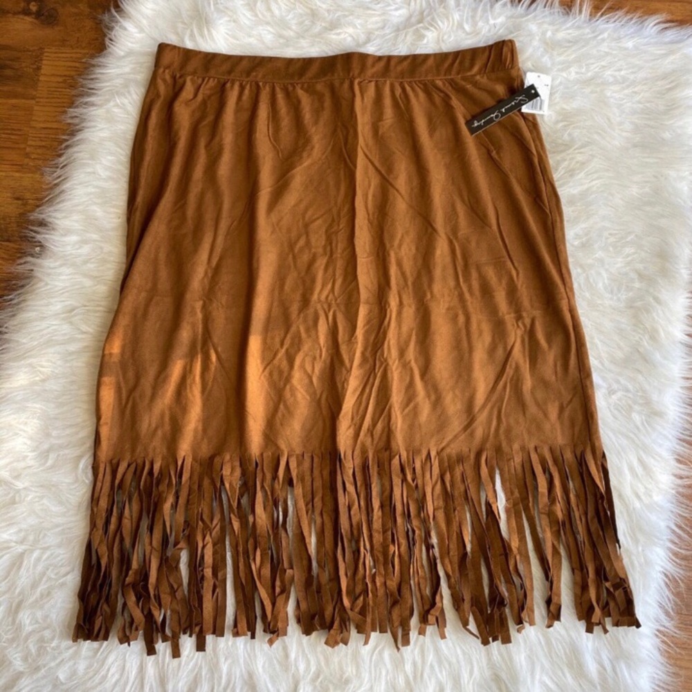 French Laundry Faux Suede Fringe Midi Skirt